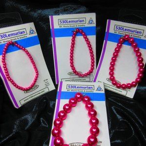 Pink Glass Pearl 7" Stretchy Bracelet Lot Of 4 Different Bracelets